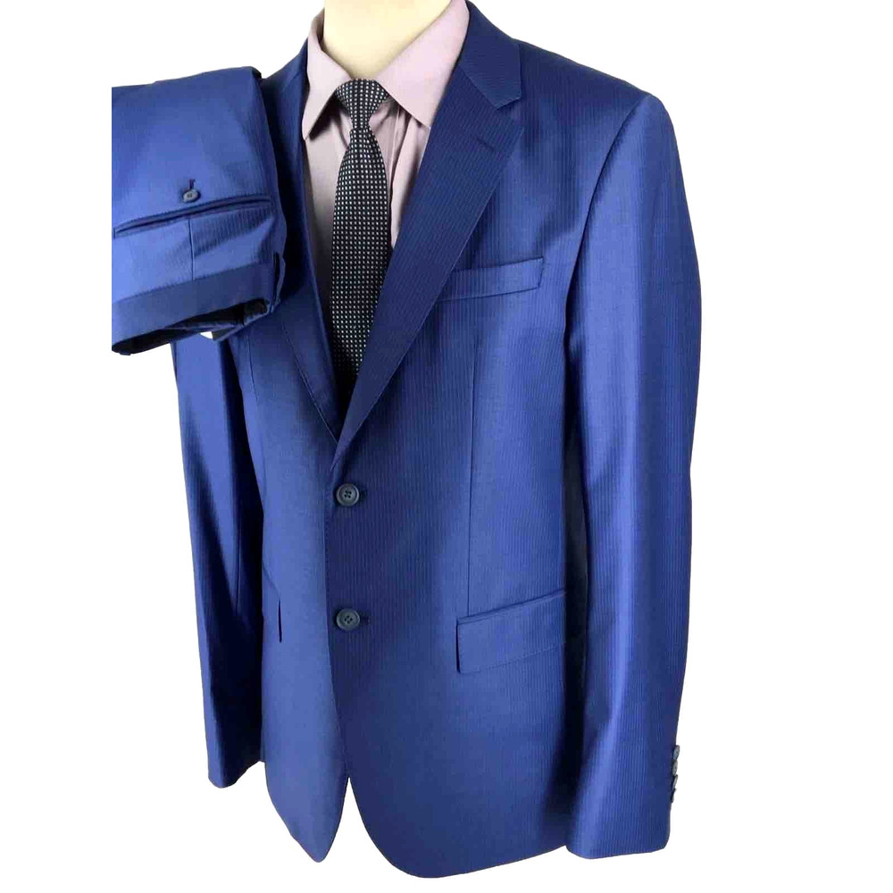 40L Sarar Turkey Mens 2 Button Suit Steel Blue Pinstripe Pants 36